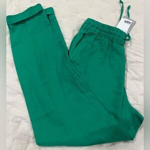 H&M lINEN BLEND JOGGERS.  COLOR:  GREEN